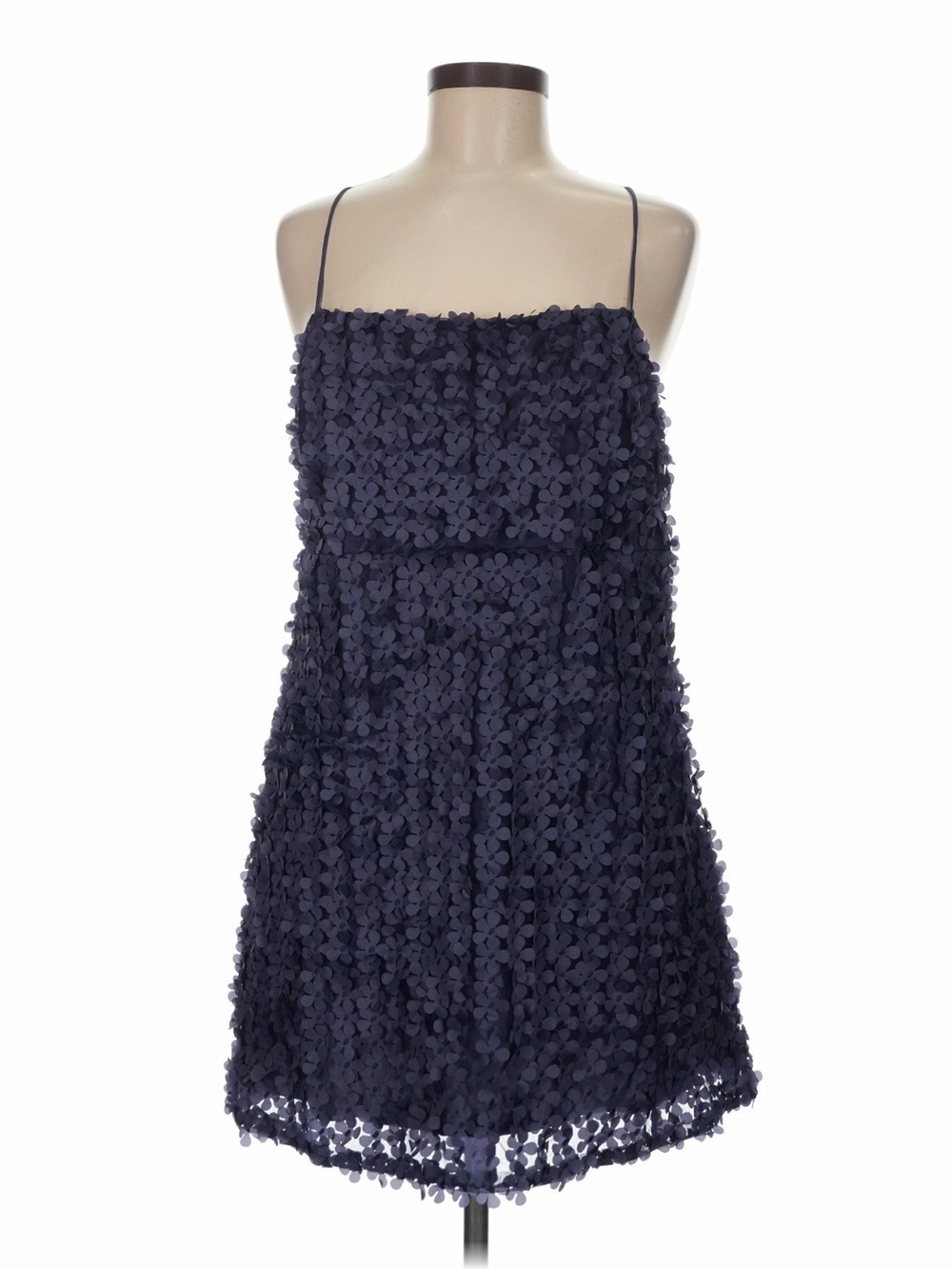 By Anthropologie 3D Floral Embellished Mini Dress Size Medium Navy Blue